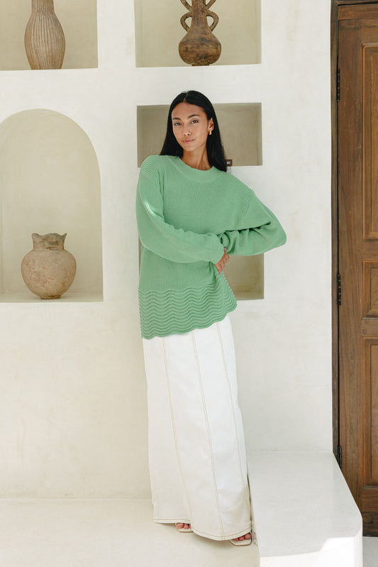 Heychic Claudia Scallop Hem Knit Sweater (Green)
