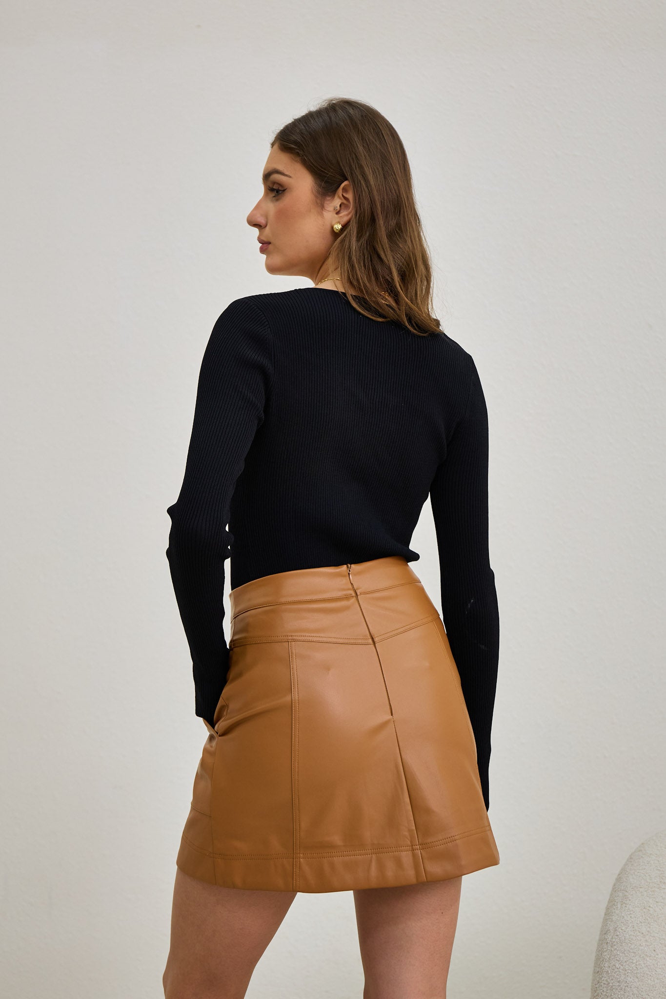 Heychic Ren Faux Leather PU Mini Skirt (Brown)