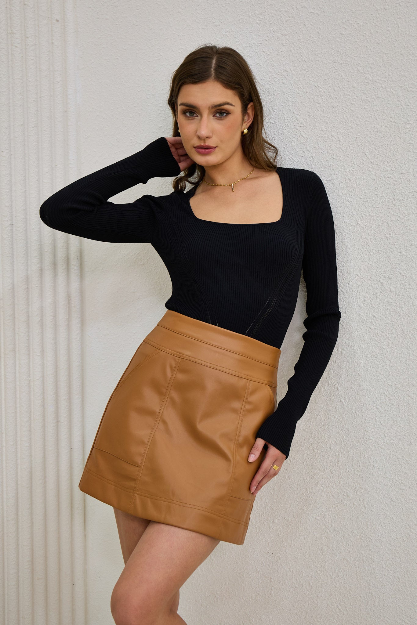 Heychic Ren Faux Leather PU Mini Skirt (Brown)