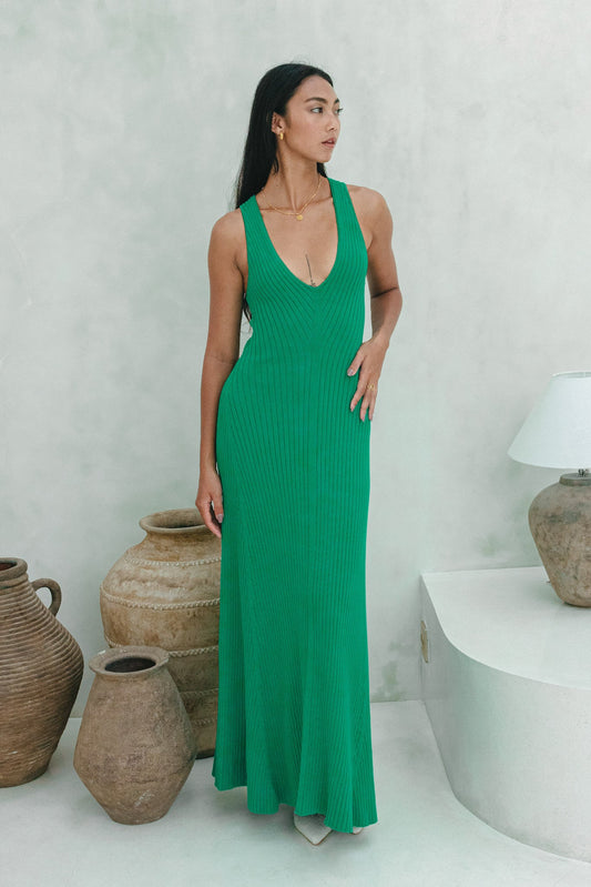 Image of Dresses. Productname: Heychic Amelia V-Neck Knit Maxi Dress in Green colour by brand - Heychic
