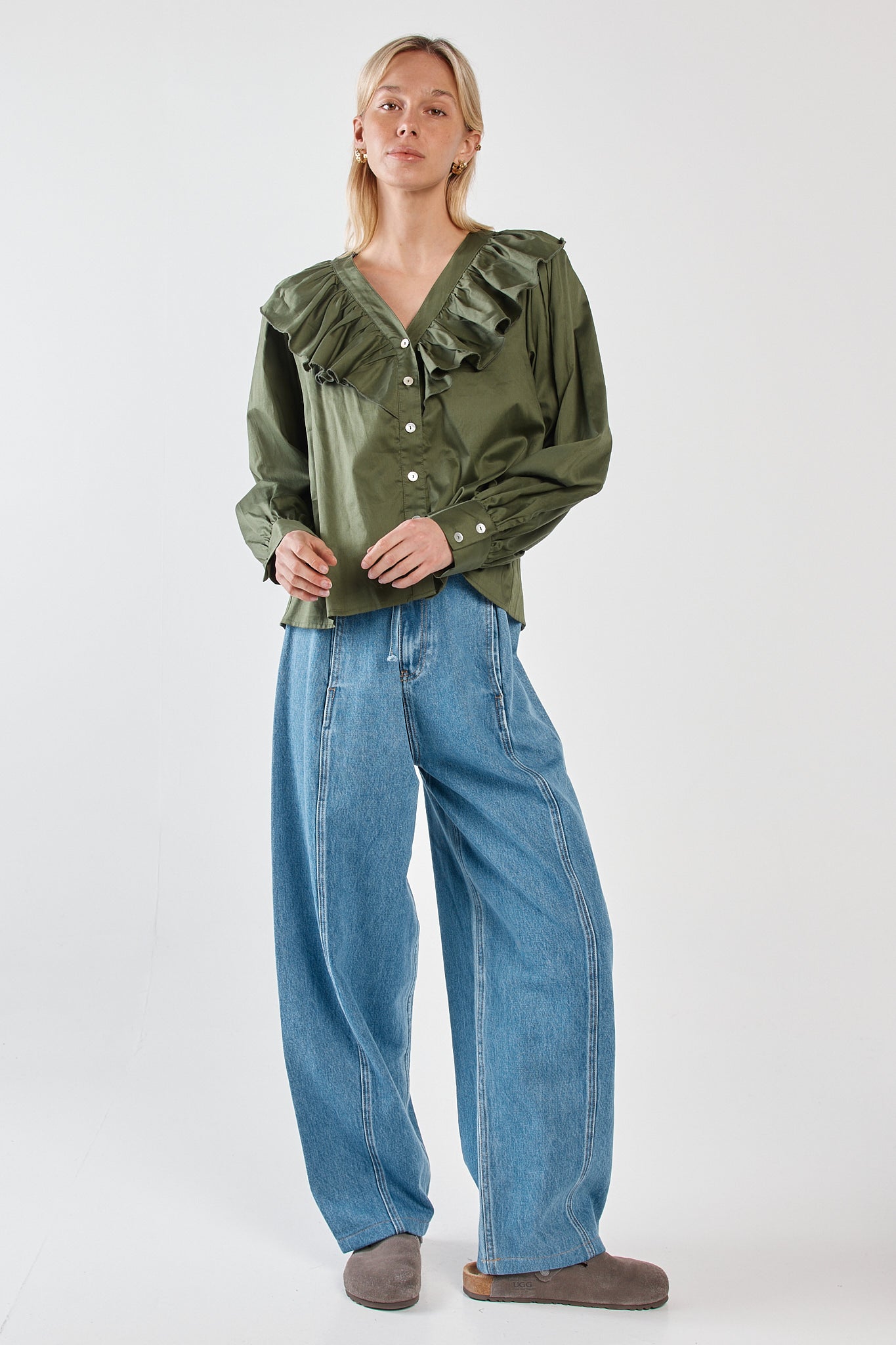 Sass Clothing Artha Frill Blouse (Olive)