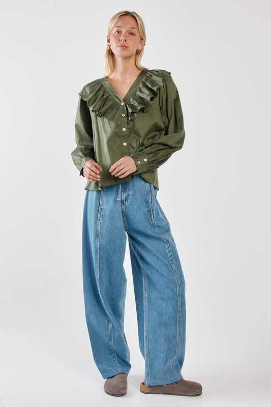 Sass Clothing Artha Frill Blouse (Olive)