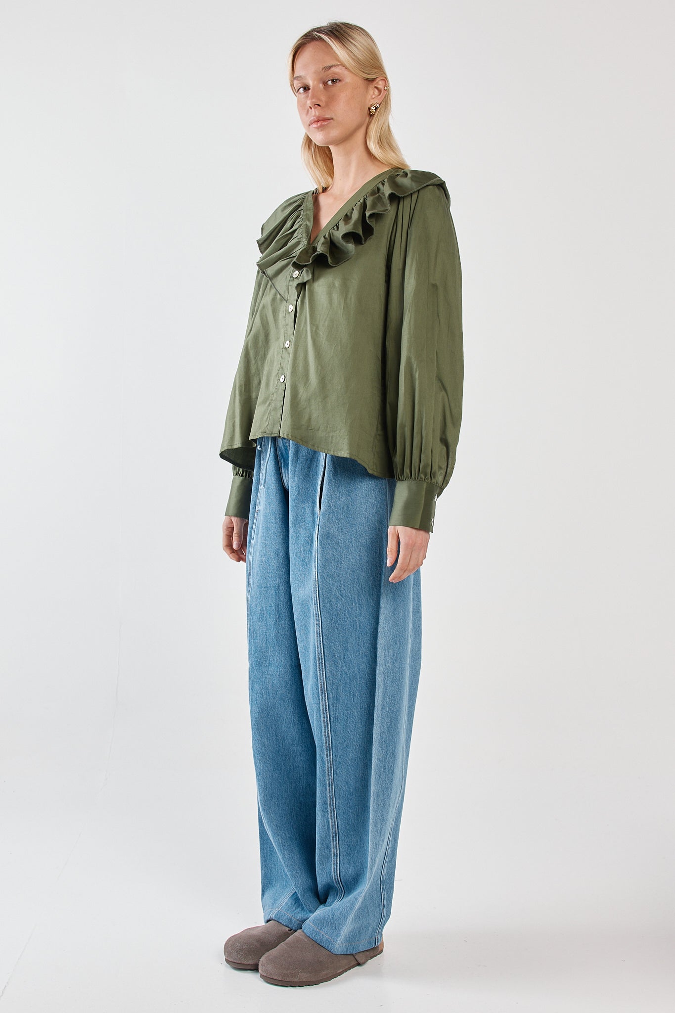 Sass Clothing Artha Frill Blouse (Olive)