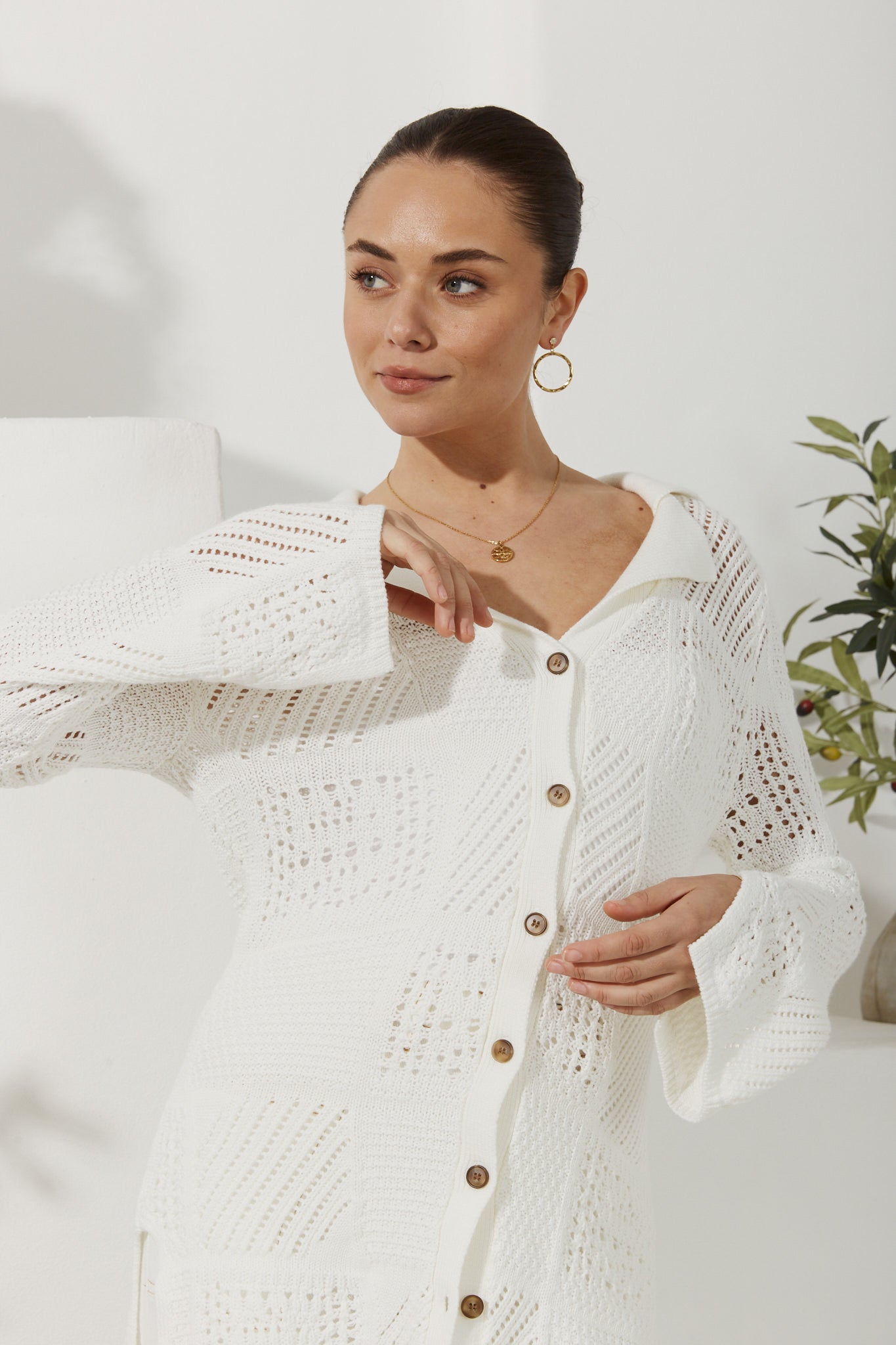Heychic Kaori Crochet Knit Cardigan (White)