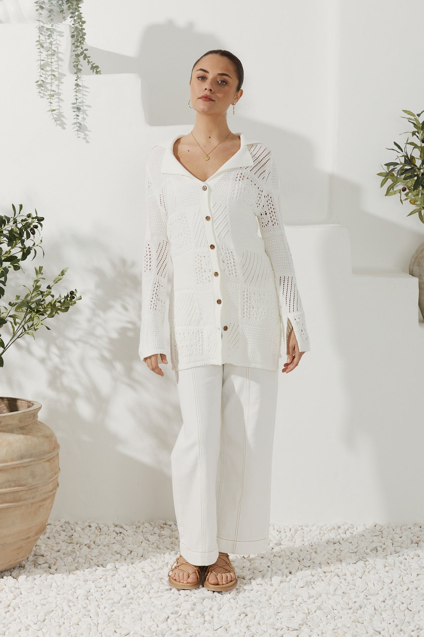 Heychic Kaori Crochet Knit Cardigan (White)