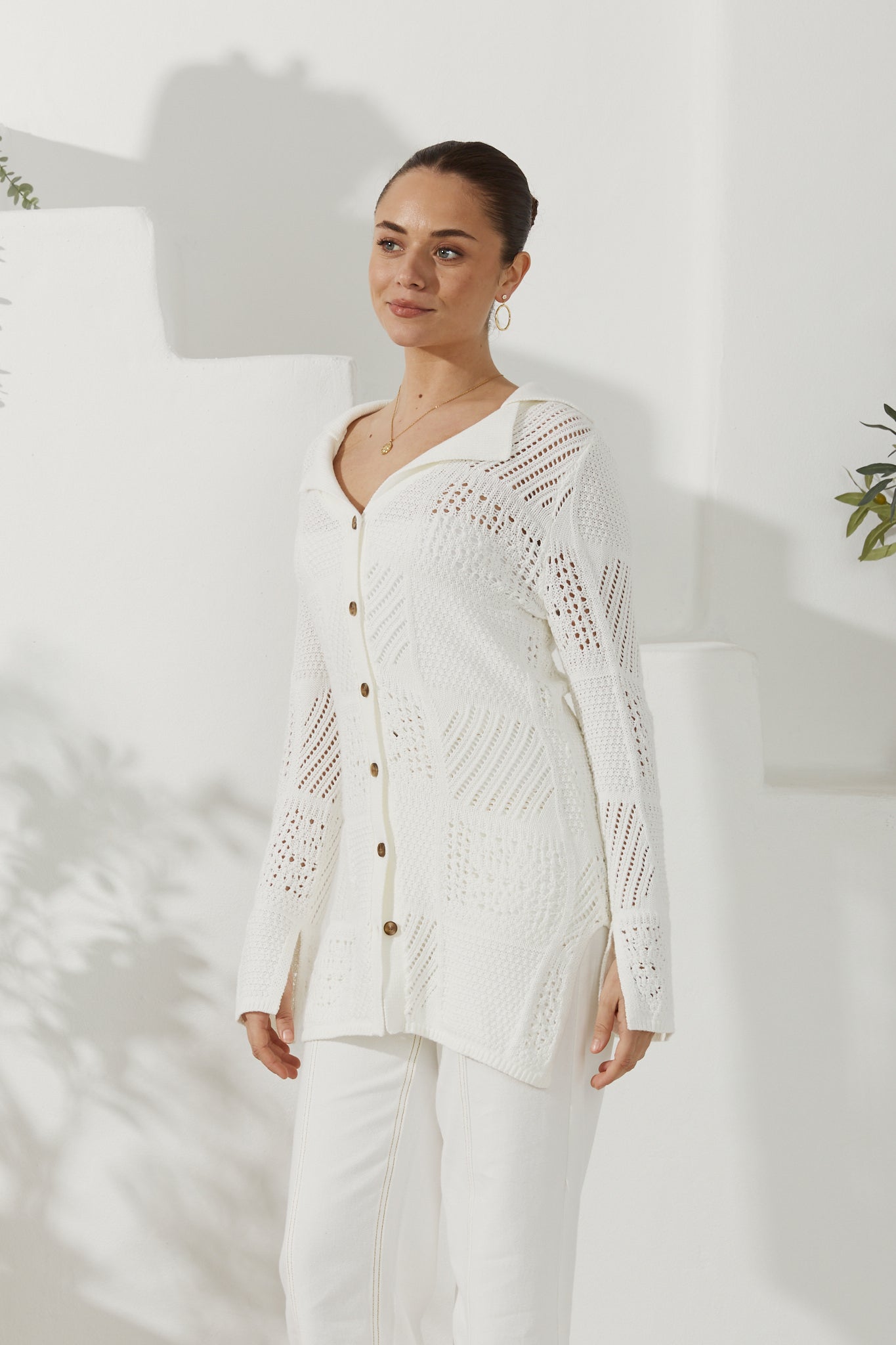 Heychic Kaori Crochet Knit Cardigan (White)