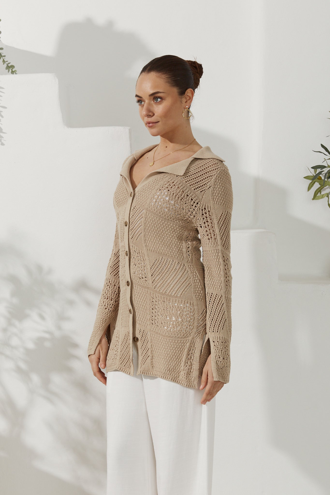 Heychic Kaori Crochet Knit Cardigan (Beige)