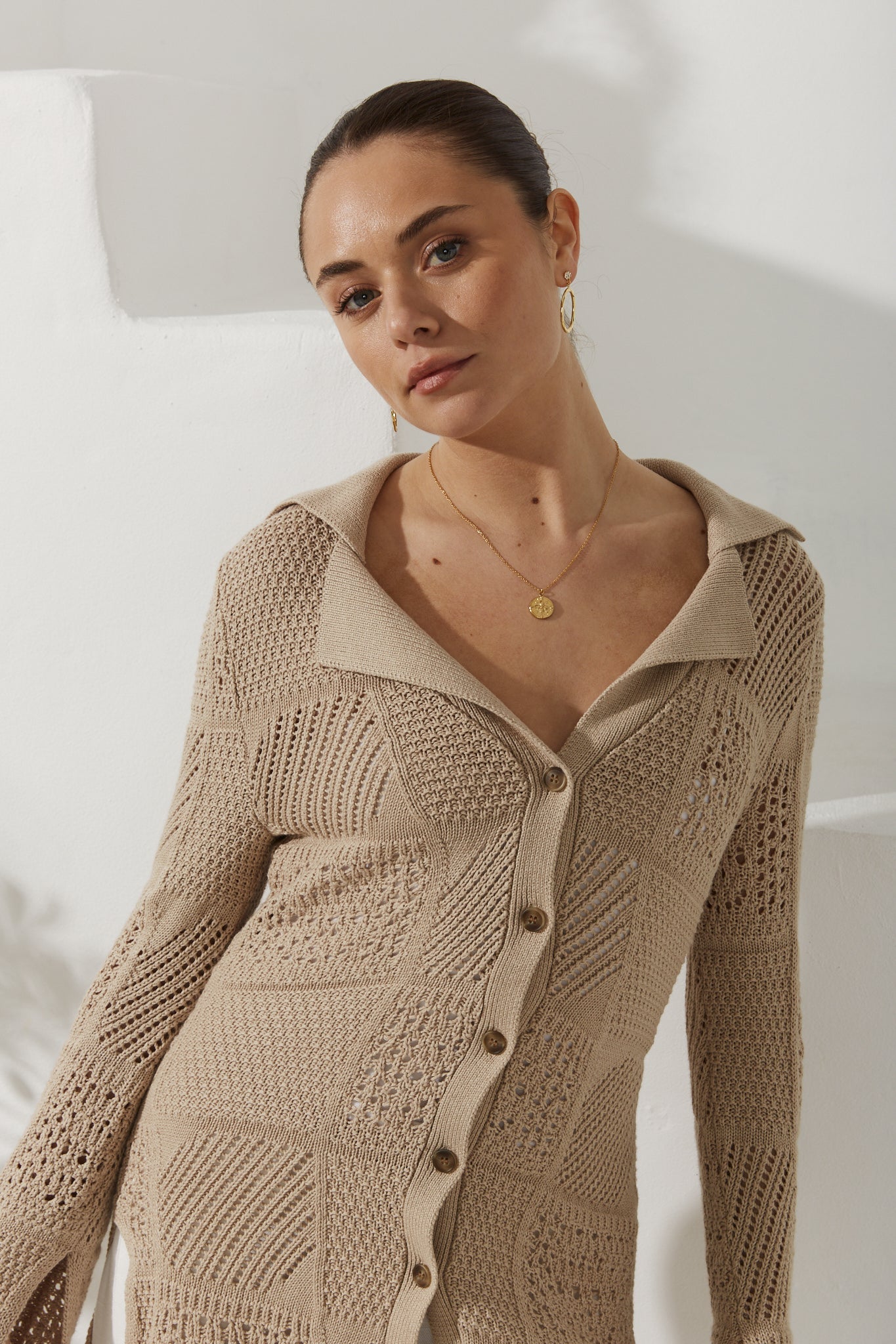 Heychic Kaori Crochet Knit Cardigan (Beige)