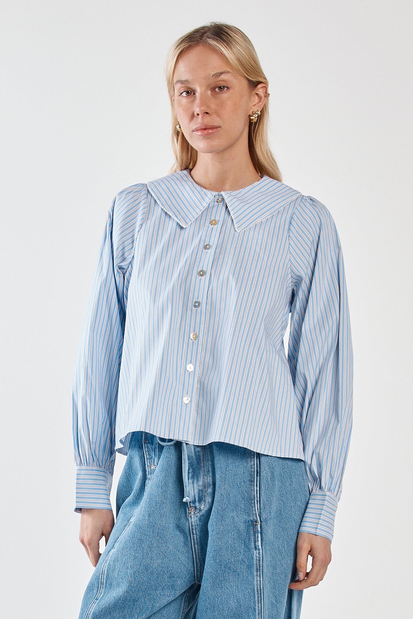Sass Clothing Gypsy Large Collared Shirt (Blue Choc Stripe)