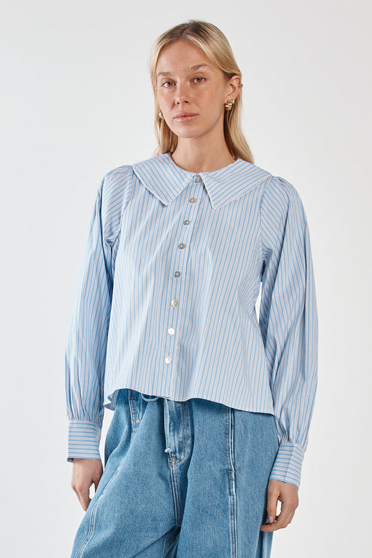 Sass Clothing Gypsy Large Collared Shirt (Blue Choc Stripe)