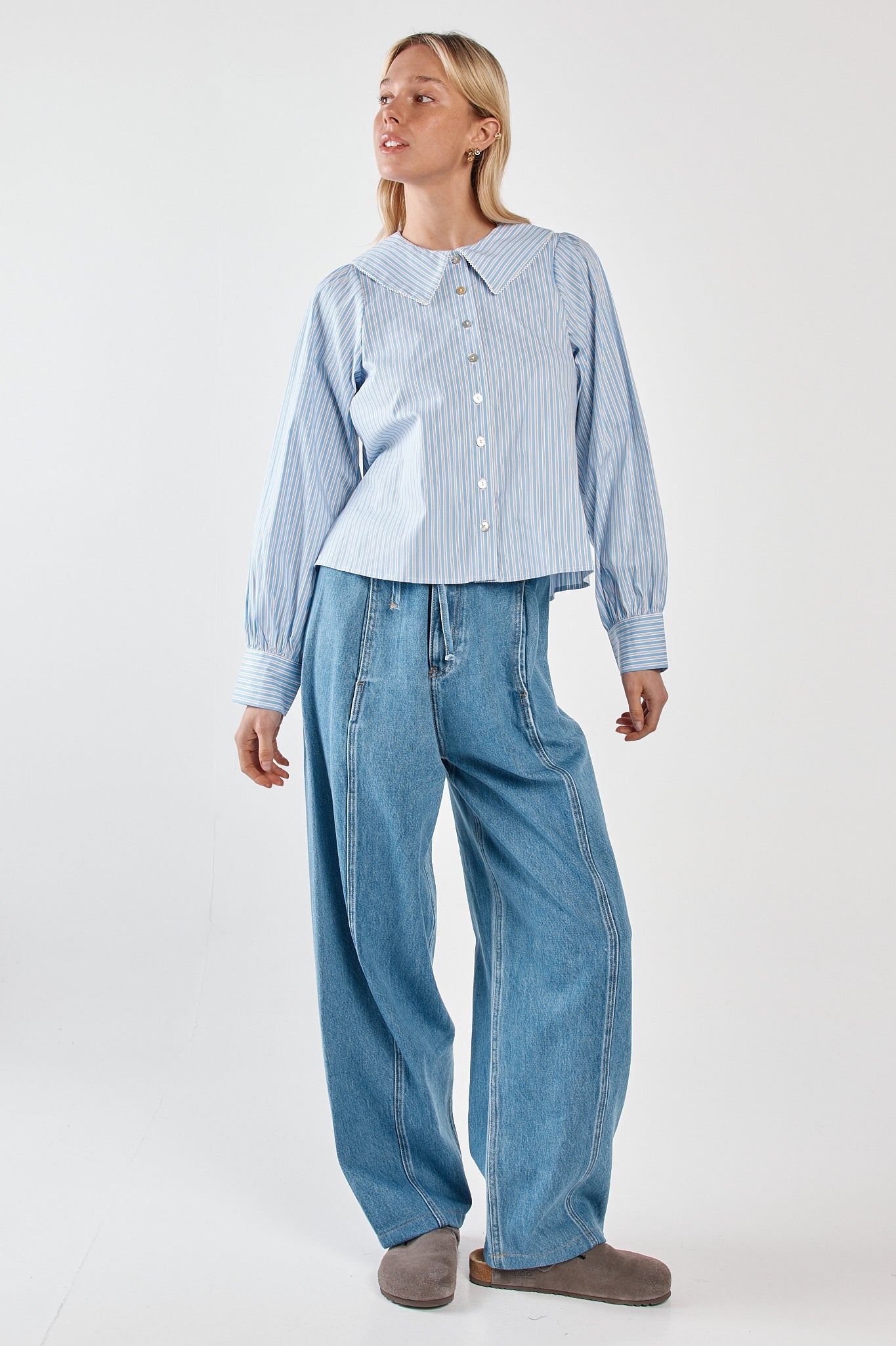 Sass Clothing Gypsy Large Collared Shirt (Blue Choc Stripe)