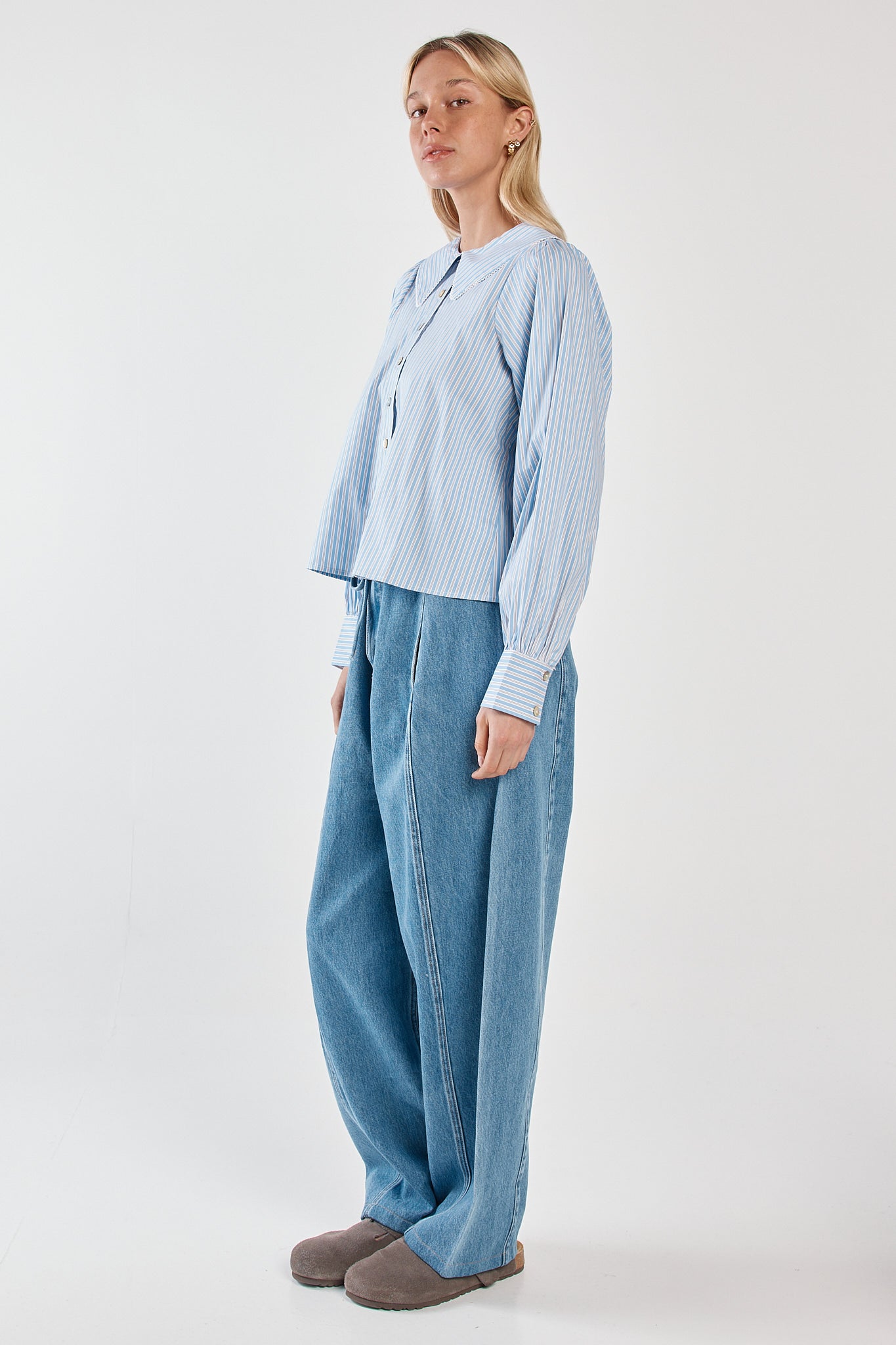 Sass Clothing Gypsy Large Collared Shirt (Blue Choc Stripe)