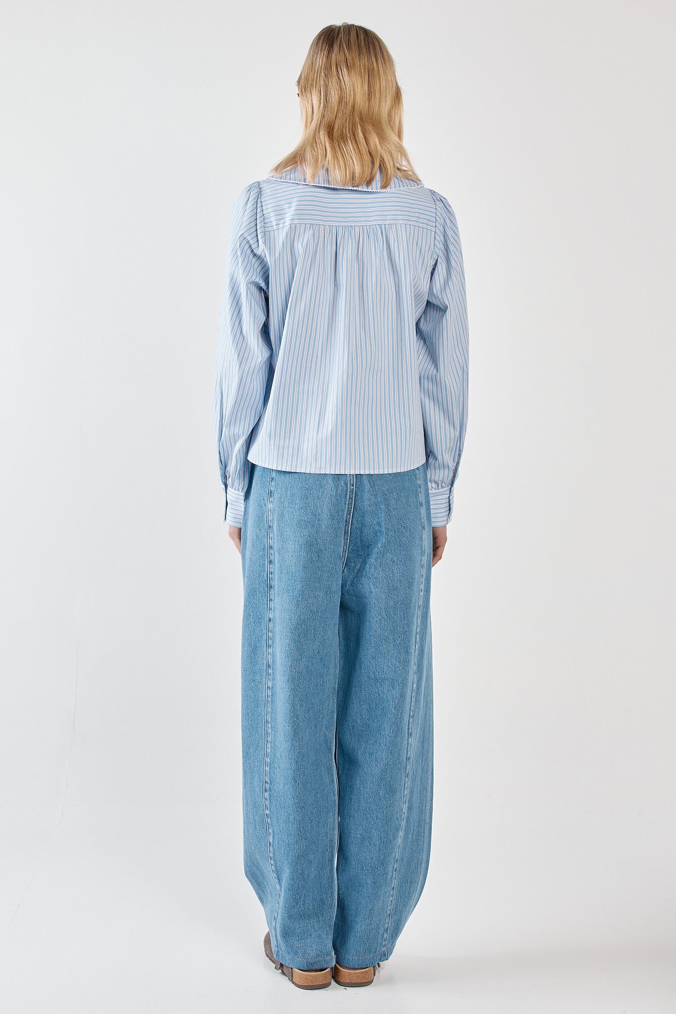 Sass Clothing Gypsy Large Collared Shirt (Blue Choc Stripe)