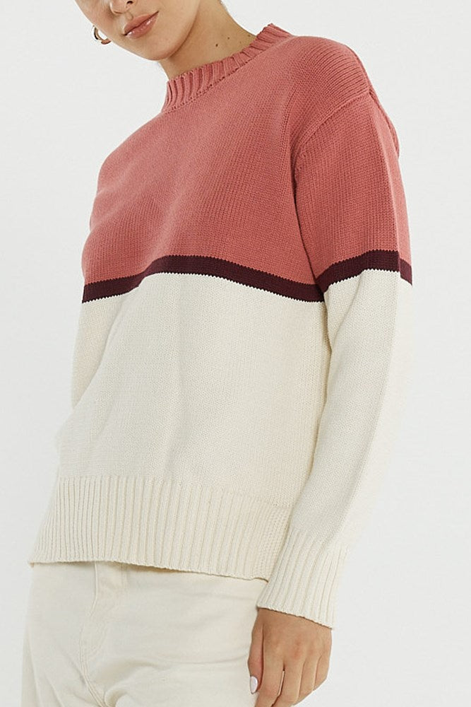 Sass Clothing Ivy Cotton Knit (Cream/Burg/Rose)