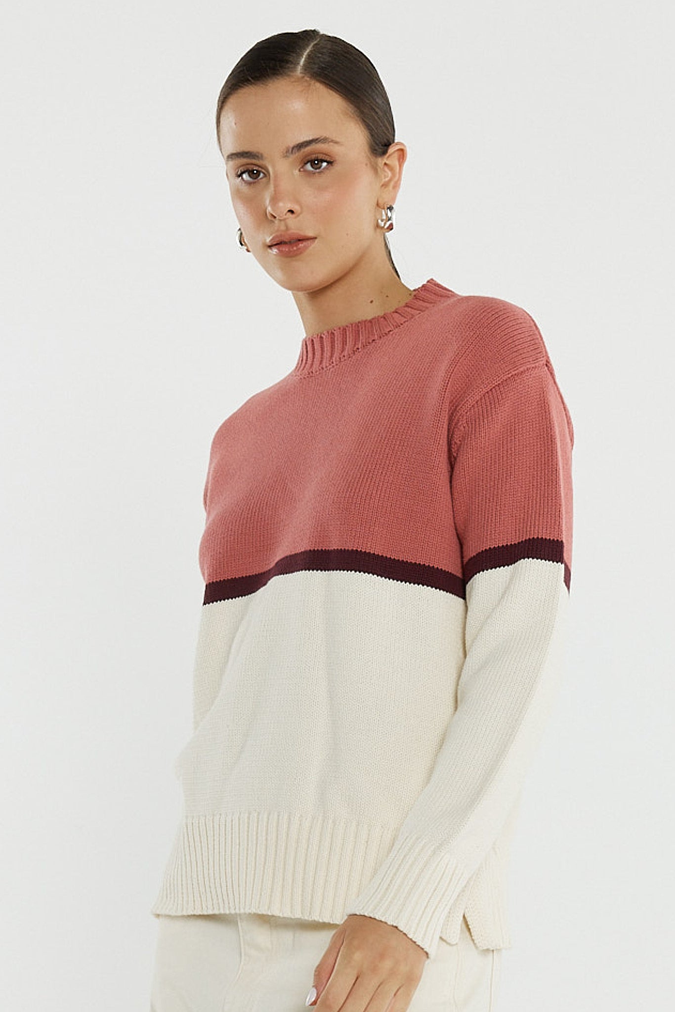 Sass Clothing Ivy Cotton Knit (Cream/Burg/Rose)