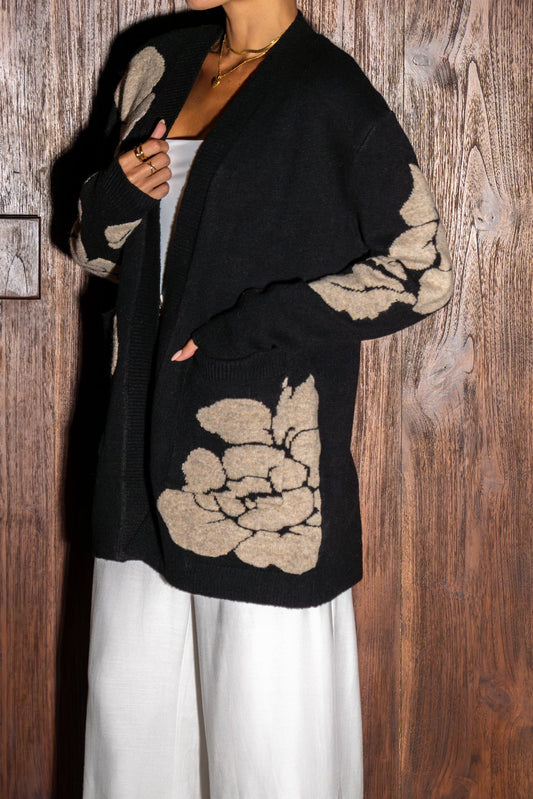 Heychic Mille Mocha Floral Knit Cardigan (Black)