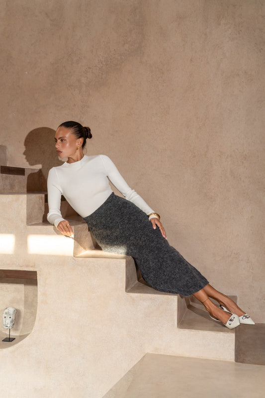 Heychic Janine Charcoal Knit Midi Skirt (Grey)
