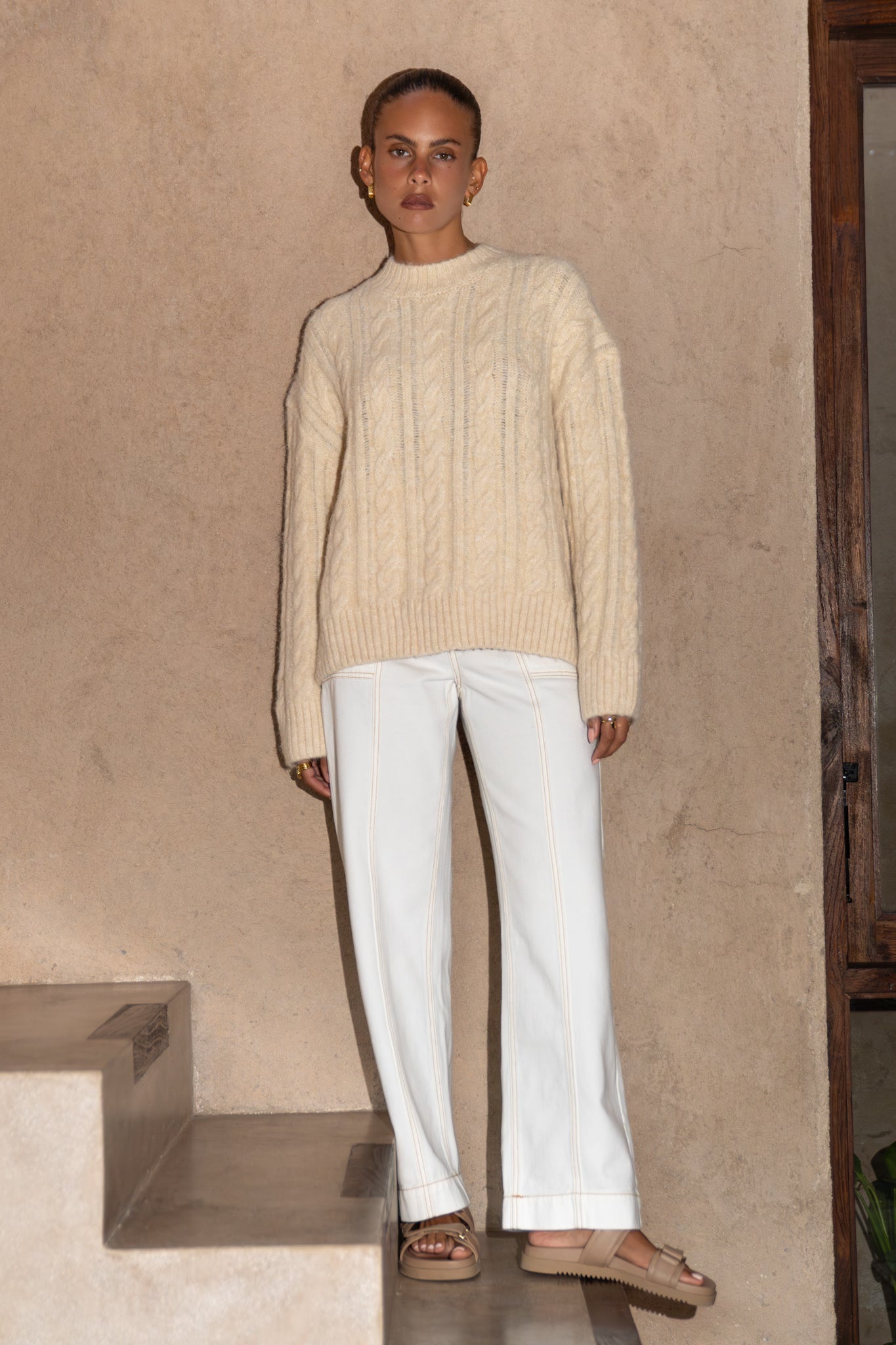 Heychic Meg Cable Knit Sweater (Beige)