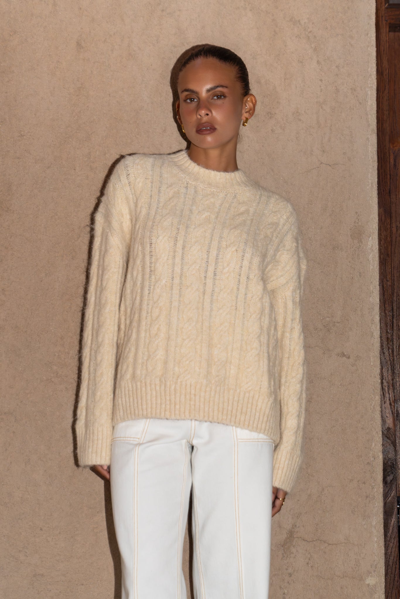 Heychic Meg Cable Knit Sweater (Beige)