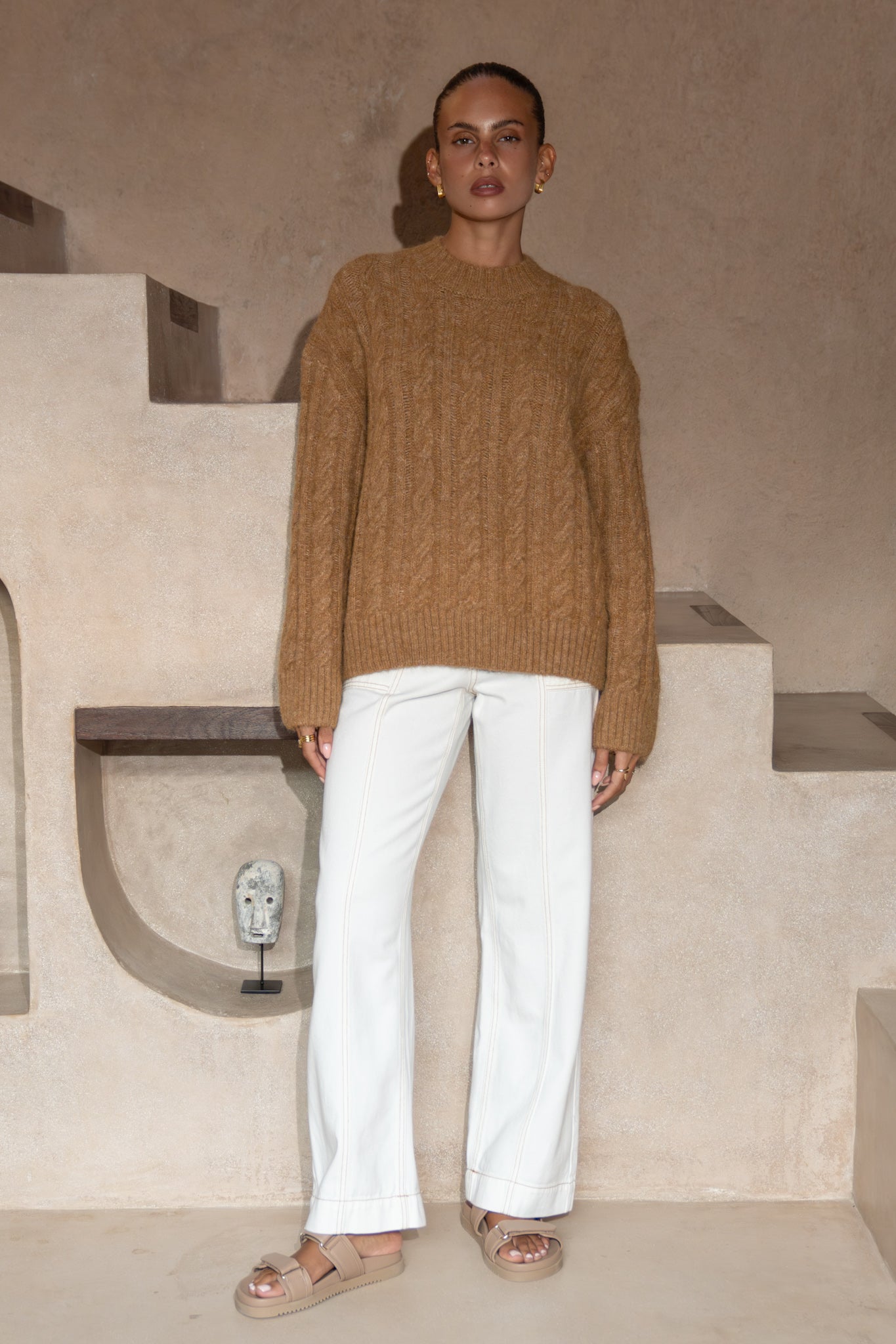 Heychic Meg Cable Knit Sweater (Brown)
