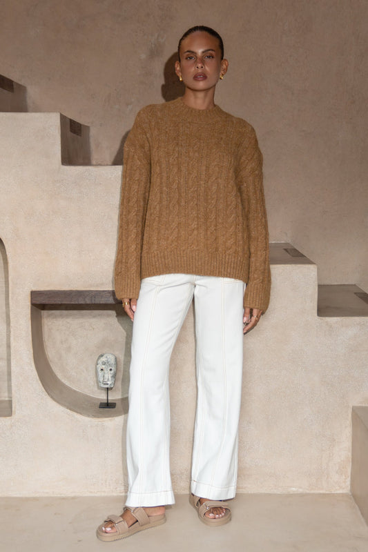 Heychic Meg Cable Knit Sweater (Brown)