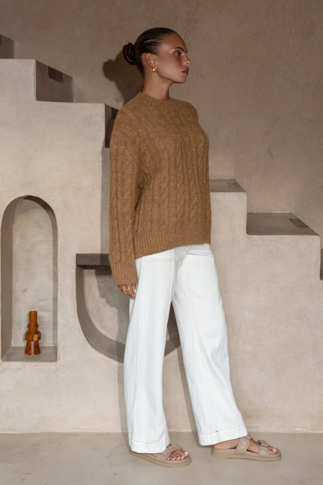 Heychic Meg Cable Knit Sweater (Brown)