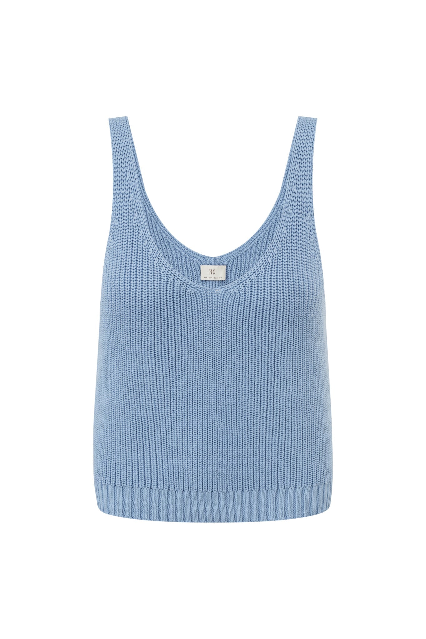 Image of a model wearing Tops. Product name - Nico Blue Knit Top in Blue colour by brand - HEYCHIC