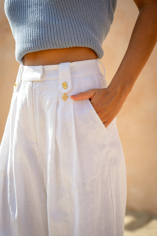 HEYCHIC Cael Linen Pants (White)