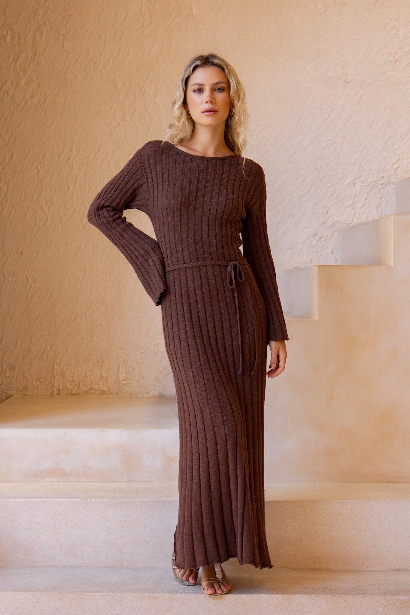 HEYCHIC Saki Knit Maxi Dress (Brown)