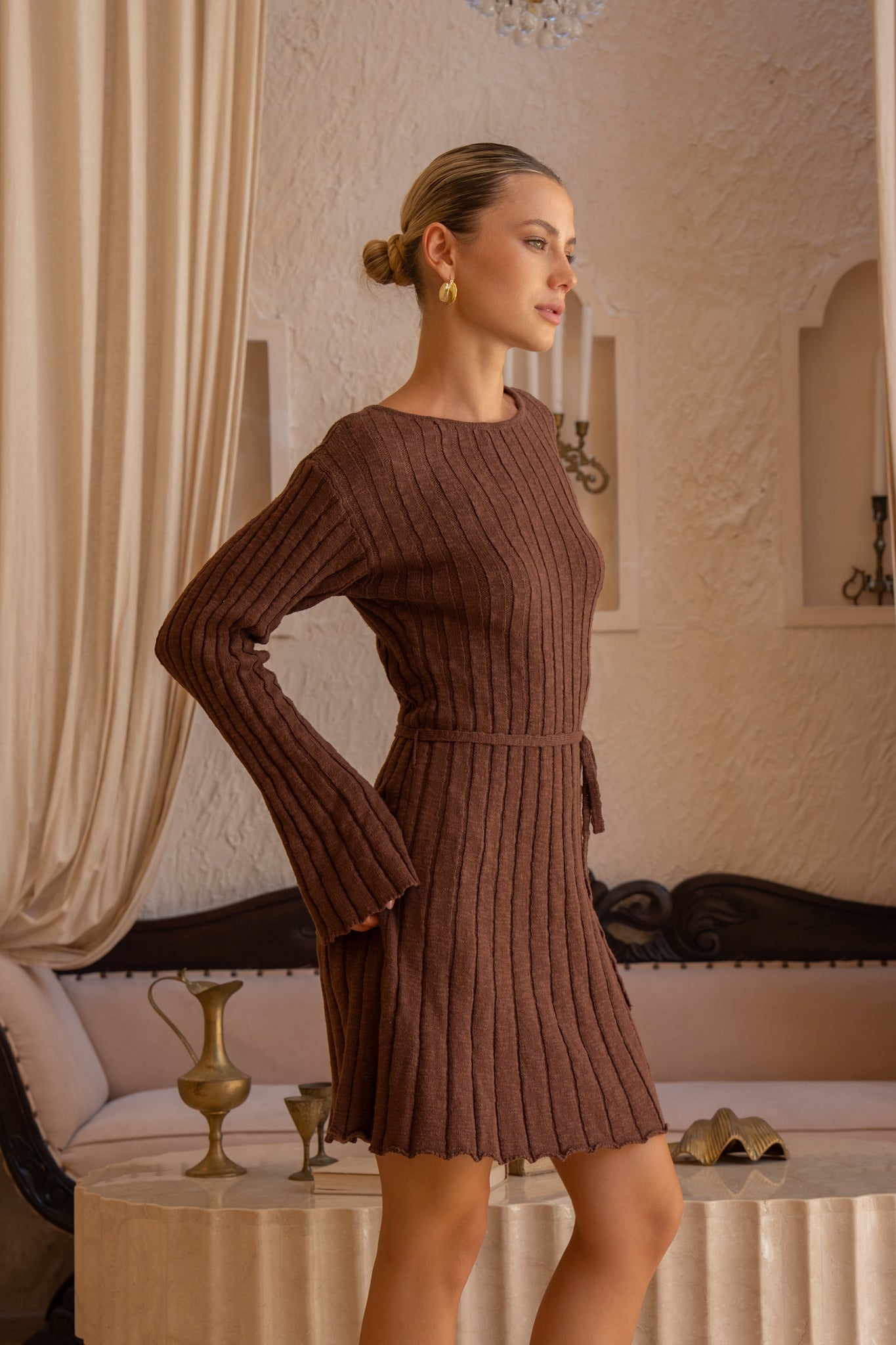 HEYCHIC Suri Knit Mini Dress (Brown)