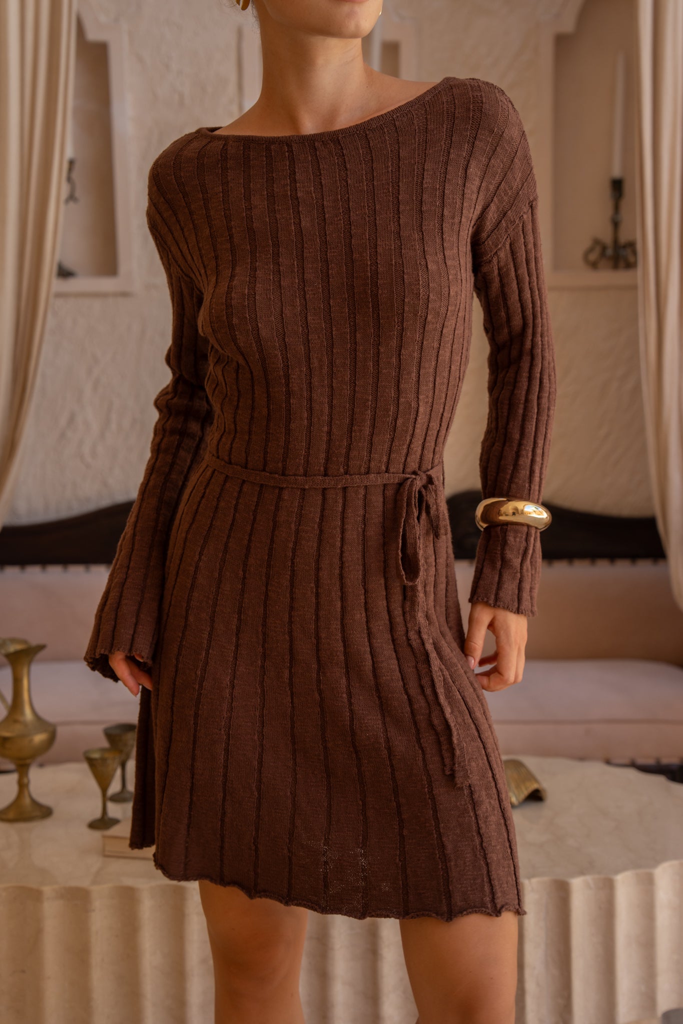 HEYCHIC Suri Knit Mini Dress (Brown)