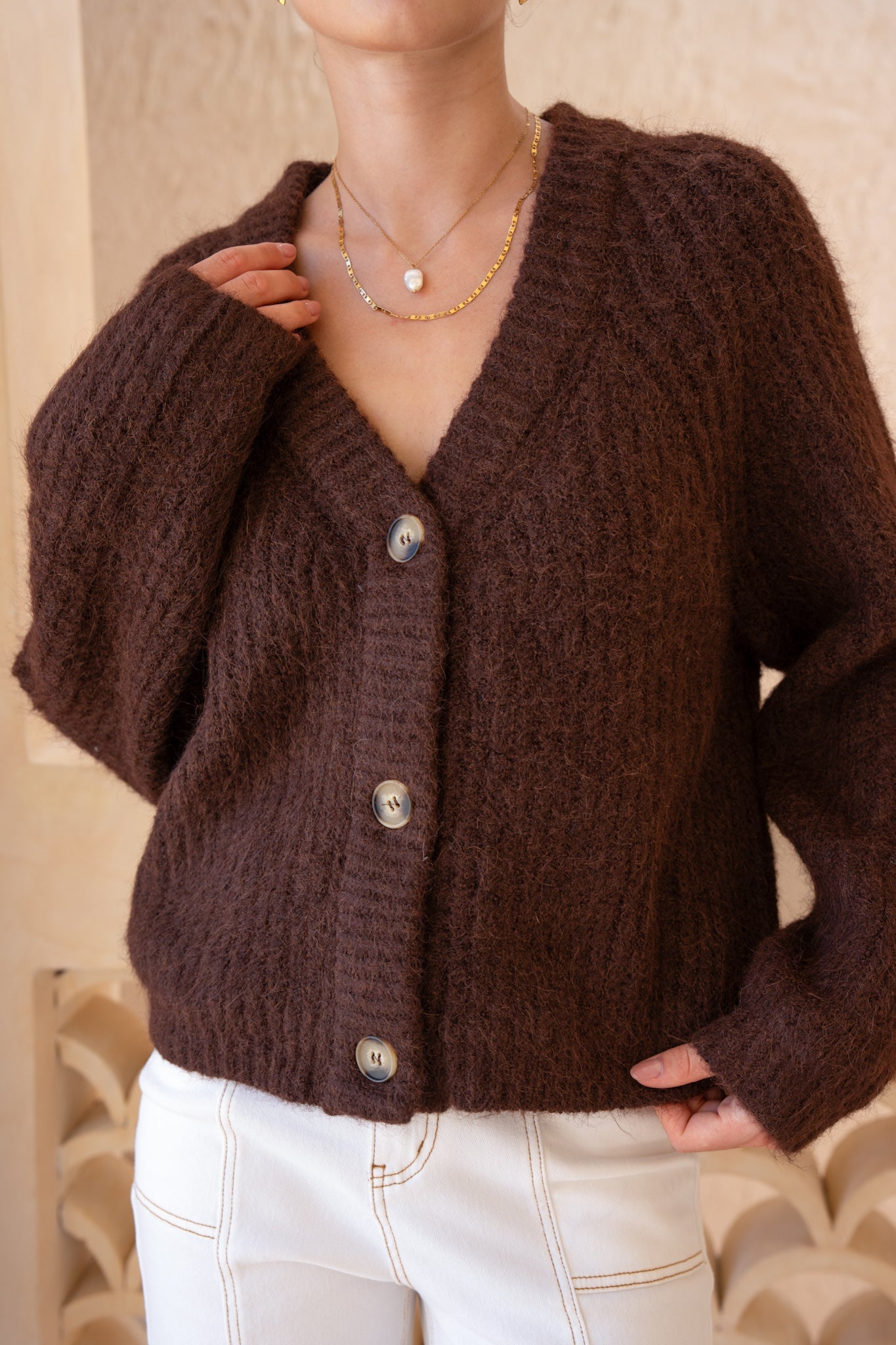 HEYCHIC Lottie Knit Cardigan (Brown)