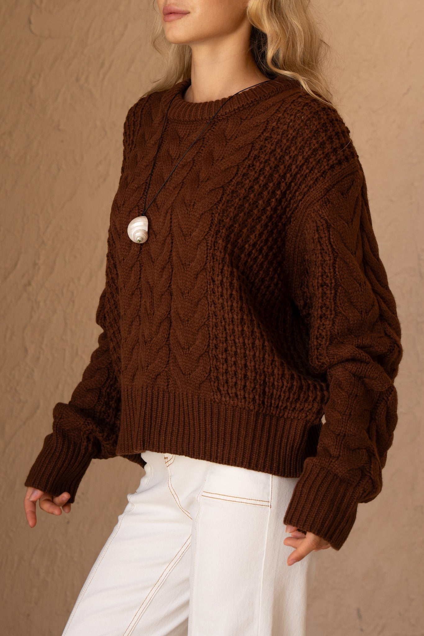 HEYCHIC Alia Cable Knit Sweater (Brown)