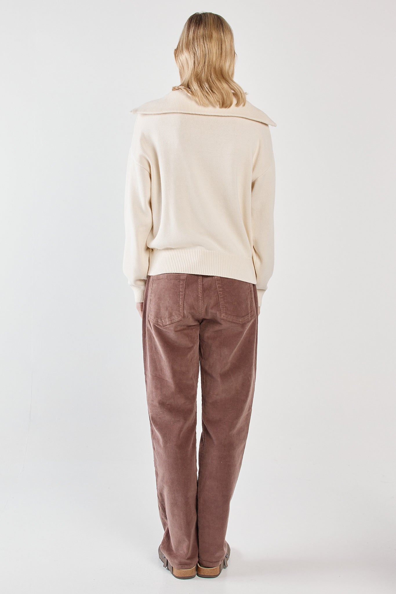 Sass Clothing Esti Pointelle Zip Up Knit (Cream)