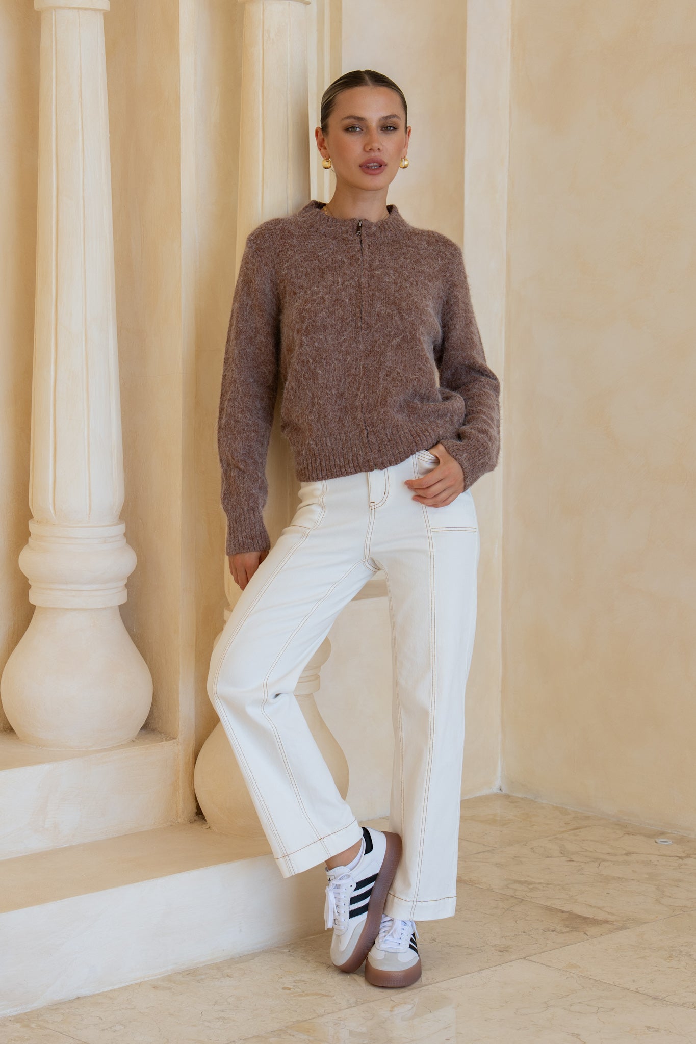 HEYCHIC Alma Knit Cardigan (Brown)