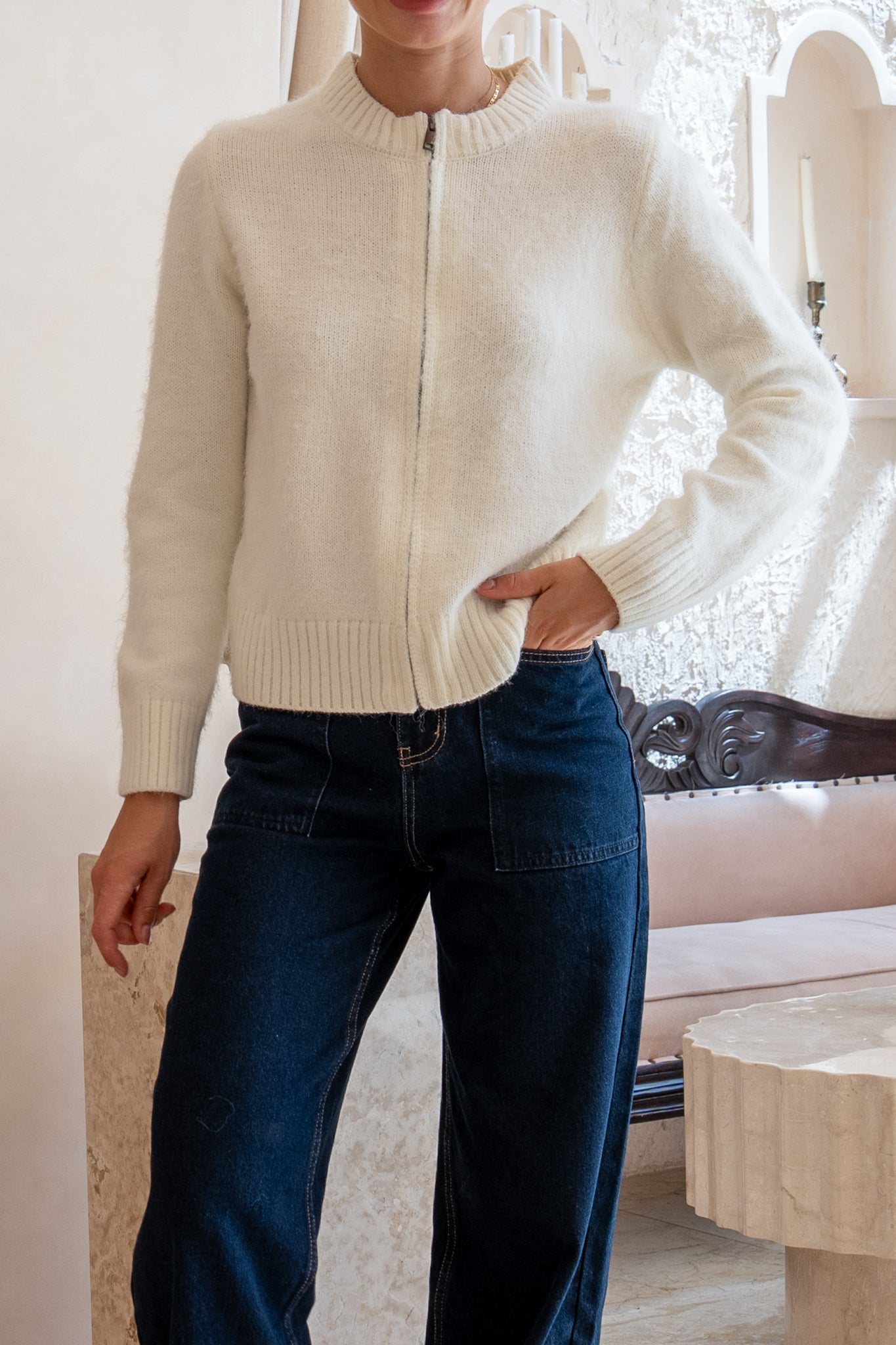 HEYCHIC Alma Knit Cardigan (White)