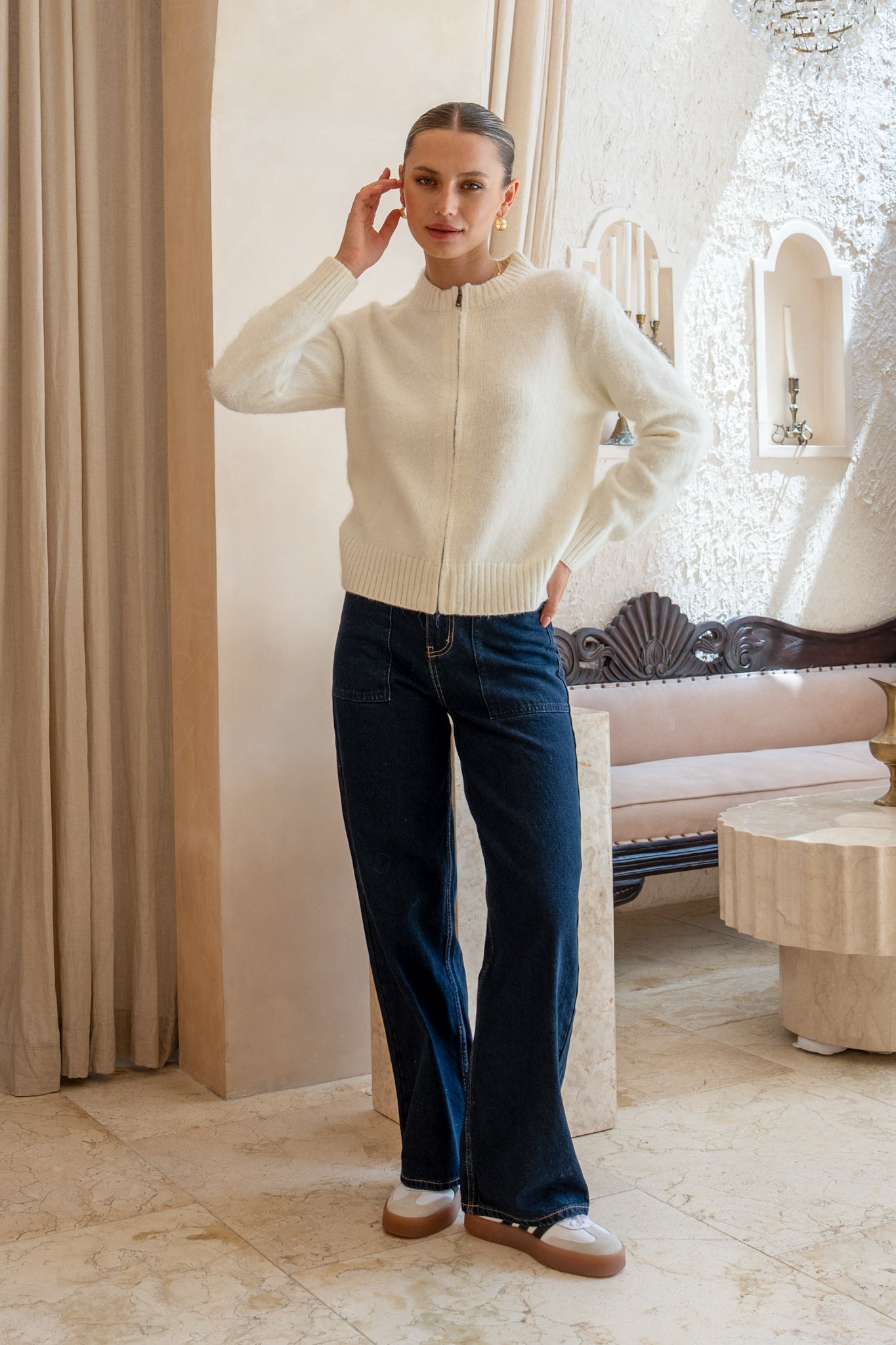 HEYCHIC Alma Knit Cardigan (White)