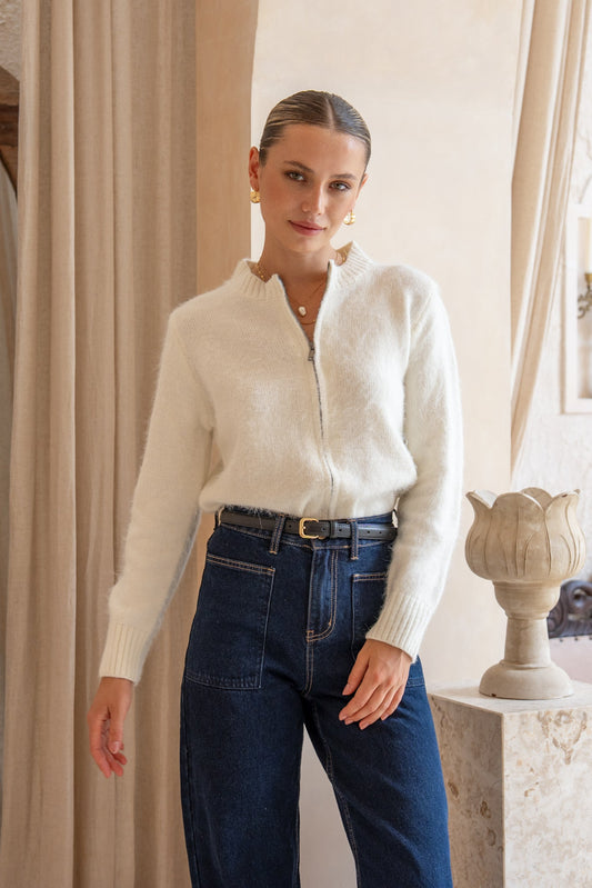 Image of Blouses. Product name - Alma White Knit Cardigan in White colour by brand - HEYCHIC