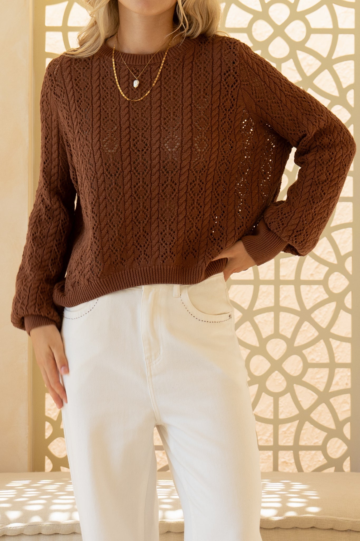 HEYCHIC Kinsley Pointelle Knit (Brown)