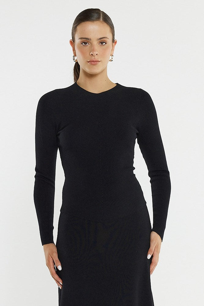 Image of a model wearing Tops. Product name - Hazel Rib Top in Black colour by brand - Sass Clothing