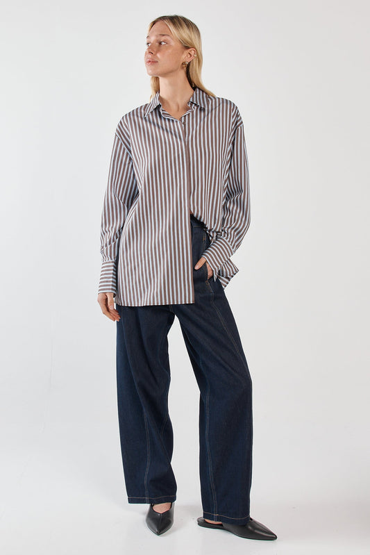 Sass Clothing Claudia Stripe Shirt (Choc Blue)