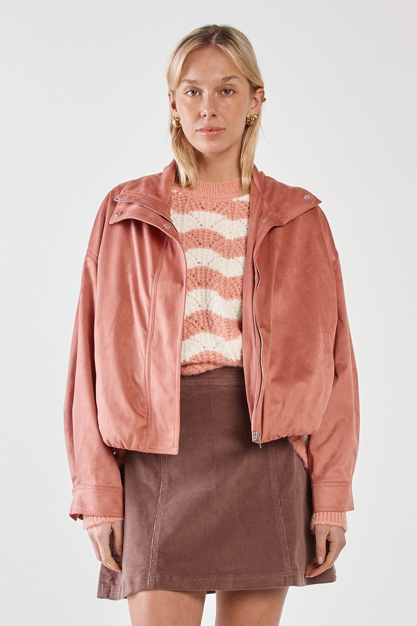 Sass Clothing Sara Suede Bomber Jacket (Rosewood)