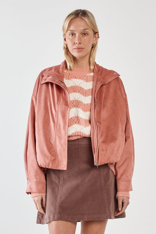 Sass Clothing Sara Suede Bomber Jacket (Rosewood)