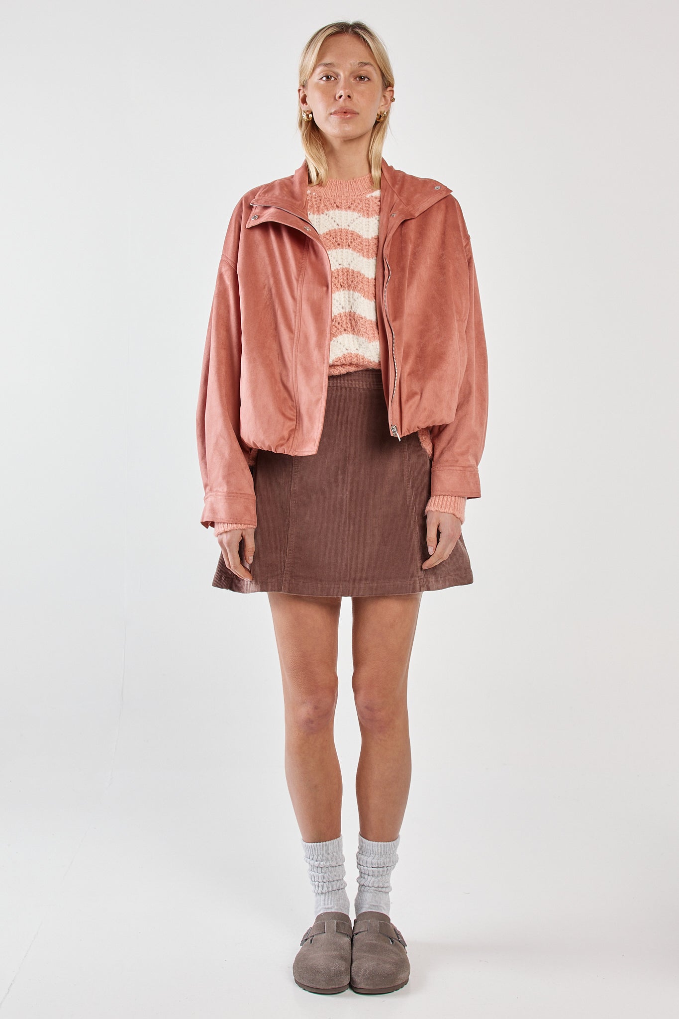 Sass Clothing Sara Suede Bomber Jacket (Rosewood)