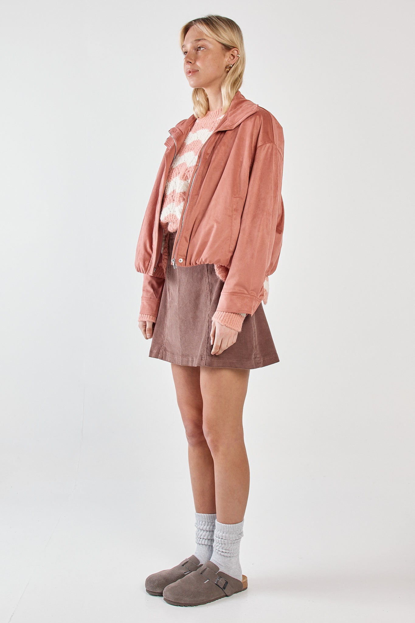Sass Clothing Sara Suede Bomber Jacket (Rosewood)