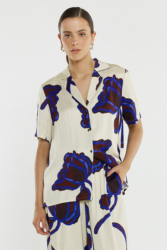 Image of Blouses. Product name - Jade Satin Shirt in Winter Poppy colour by brand - Sass Clothing