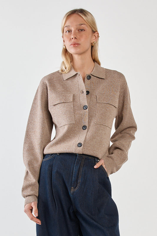 Image of Cardigans. Product name - Holliann Knit Cardigan Mushroom in Mushroom colour by brand - Sass Clothing