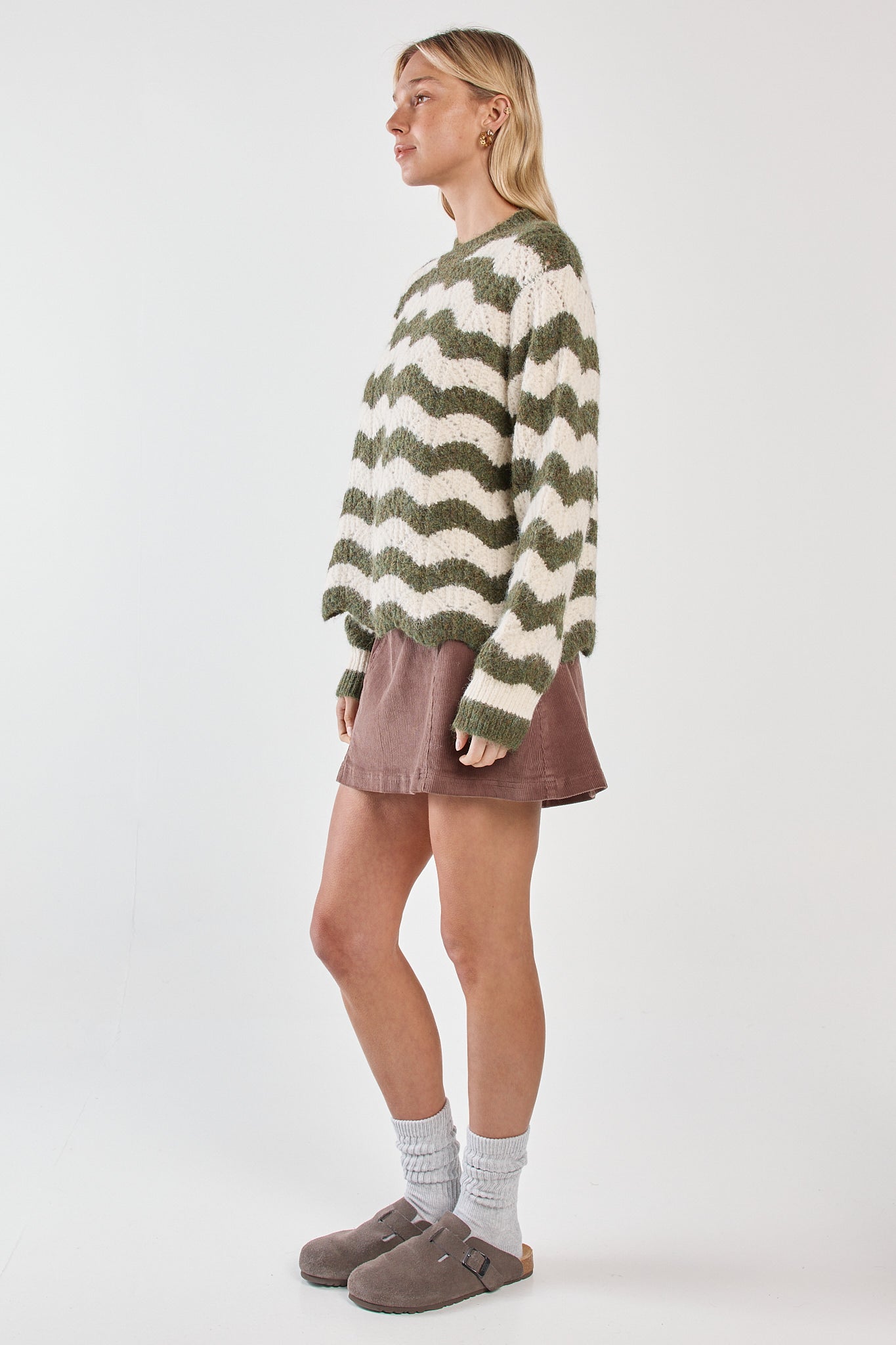 Sass Clothing Nikkita Wavy Stripe Knit (Cream/Olive)