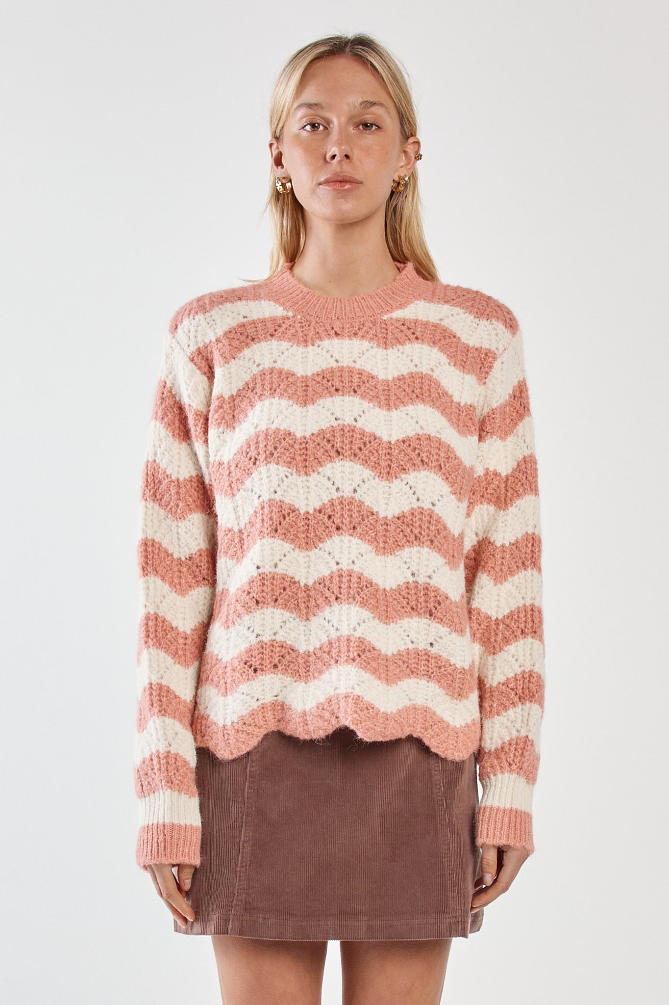 Sass Clothing Nikkita Wavy Stripe Knit (Cream/Pink)