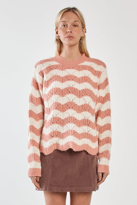 Sass Clothing Nikkita Wavy Stripe Knit (Cream/Pink)